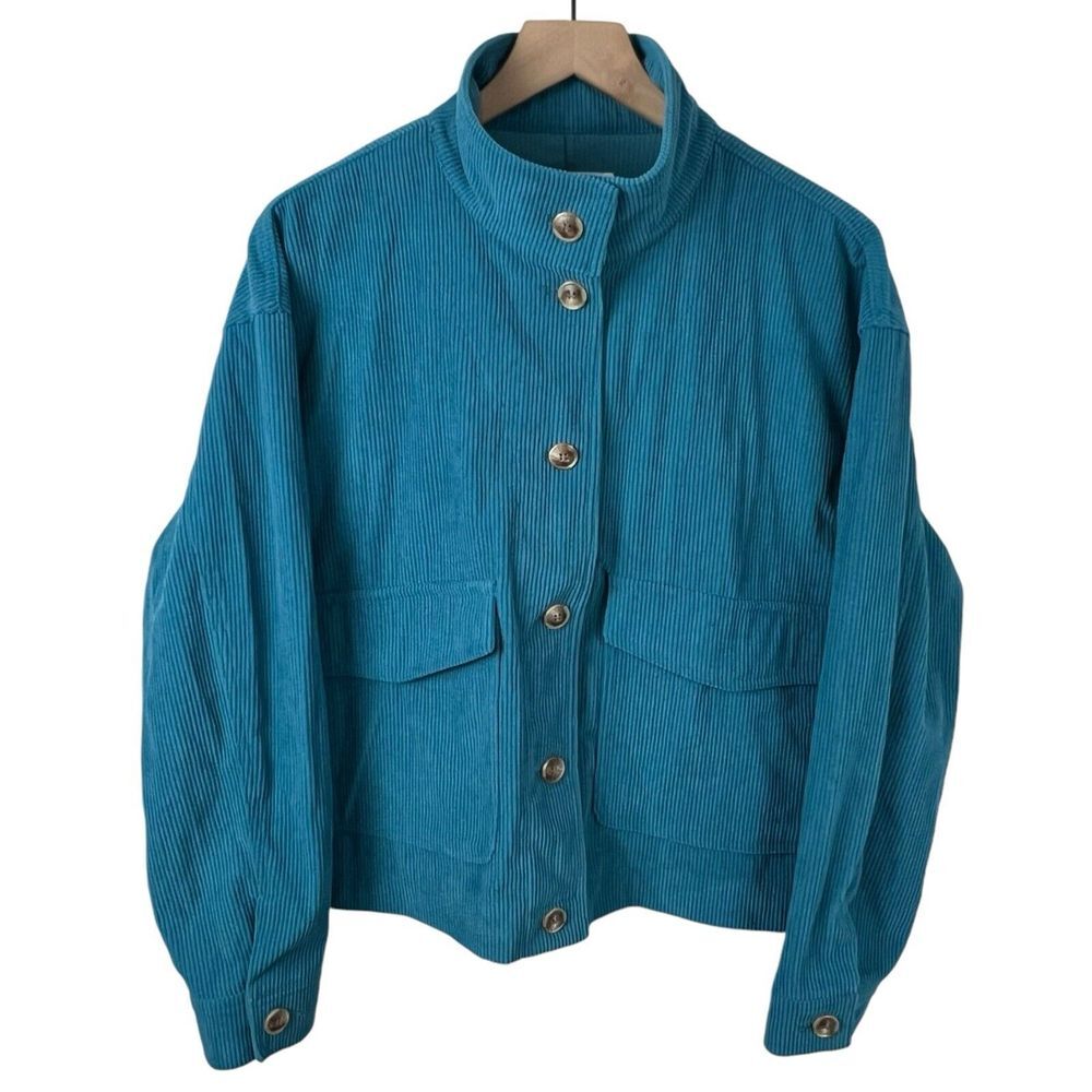 Avec Les Filles Anthropologie Teal Corduroy Button Front Lightweight Jacket M